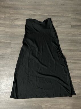 Black Satin Maxi Skirt Flowy Long Black Satin Skirt with Side Slit